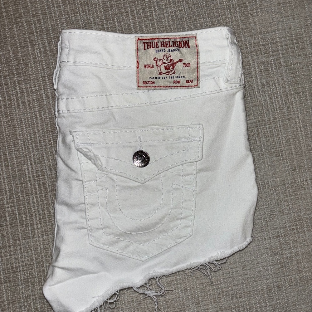 True Religion White Jean Shorts